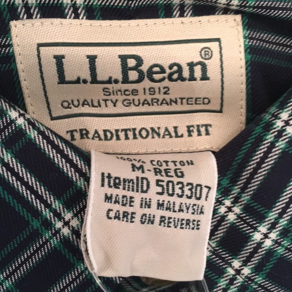 LL Bean Black/Green Twill Sport Shirt M Reg NWT - Picture 7 of 8